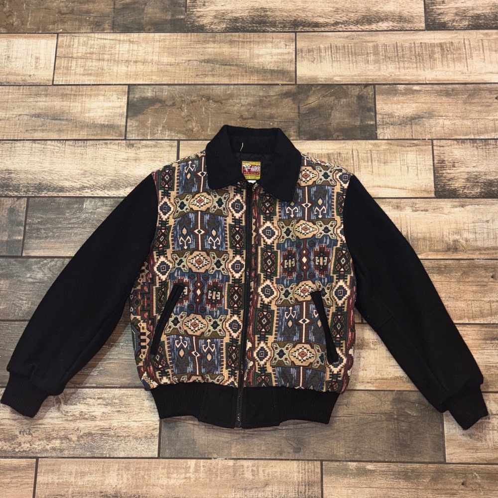 Vintage 80s 90s Bee Wild Aztec wool coat embroidered men’s sz small made in USA